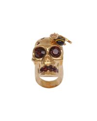 Alexander McQueen | Metallic Crystal Bee and Skull Cocktail Ring | Lyst