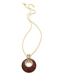 Kenneth Jay Lane Brown Leopard Disc Pendant Necklace