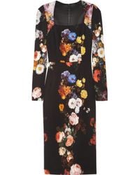 Dolce & Gabbana | Black Rose Print Brocade Dress | Lyst