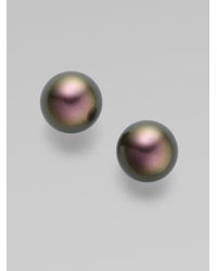Majorica | Brown 12Mm Tahitian Pearl Stud Earrings | Lyst