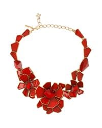Oscar de la Renta | Red Large Floral Bib Necklace | Lyst