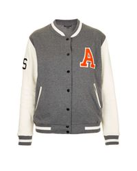 Topshop Petite Jersey Varsity Jacket in Gray (GREY) | Lyst