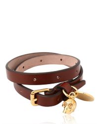 Alexander McQueen | Brown Leather Swarovski Skull Bracelet for Men | Lyst
