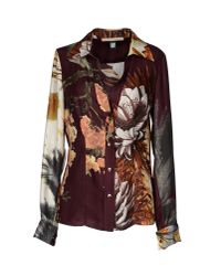 Class Roberto Cavalli | Brown Printed Cotton and Silk-blend Shirt | Lyst