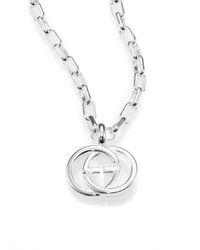 Gucci | Metallic Sterling Silver Interlocking Gg Pendant Necklace | Lyst