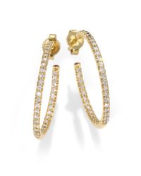 Roberto Coin | Metallic Diamond & 18k Yellow Gold Hoop Earrings/1 | Lyst