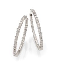 Roberto Coin | Metallic Diamond & 18k White Gold Hoop Earrings/1.4 | Lyst
