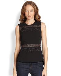 BCBGMAXAZRIA | Black Lacetrim Splitback Peplum Top | Lyst