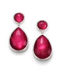 Ippolita | Red Wonderland Raspberry Mother-of-pearl, Clear Quartz & Sterling Silver Teardrop Snowman Doublet Post E | Lyst