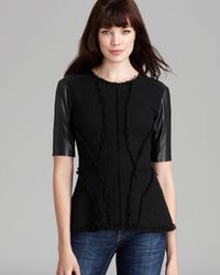 Lyst - Rebecca Taylor Top Tweed Structured Leather Sleeve in Black