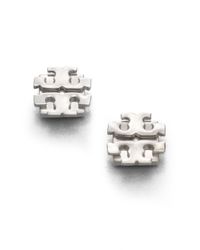 Tory Burch | Metallic T Logo Large Stud Earrings/silvertone | Lyst