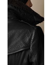 Lyst - Burberry Midlength Shearling Collar Leather Trench Coat In Black