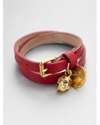 Alexander McQueen | Purple Leather Skull Wrap Bracelet | Lyst