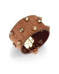 Tory Burch | Metallic Theophile Crystal-studded Suede Cuff Bracelet | Lyst