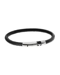Emporio Armani | Black Gents Stainless Steel and Cord Bracelet | Lyst