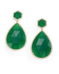 Mija | Green Jade & Pavé White Sapphire Teardrop Drop Earrings | Lyst