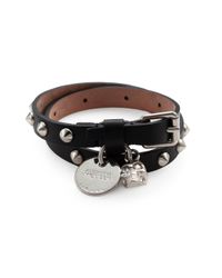 Alexander McQueen | Black Studded Double Wrap Leather Bracelet | Lyst