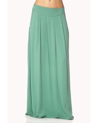 Lyst - Forever 21 Pleated Maxi Skirt in Green