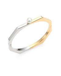Delfina Delettrez | Metallic Full Moon Two Tone Sterling Silver Pearl Bangle Bracelet | Lyst