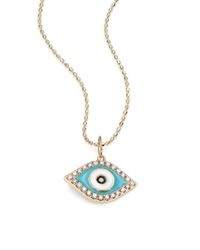 Sydney Evan | Metallic Diamond 14k Yellow Gold Enamel Evil Eye Necklace | Lyst