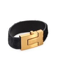 Tory Burch | Black Wide T Calf Hair Push-Lock Bracelet | Lyst