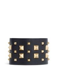Valentino | Black 'rockstud' Wide Leather Bracelet | Lyst