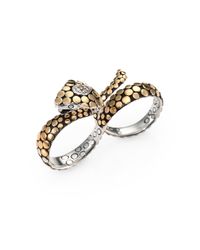 John Hardy | Metallic Sterling Silver 18k Gold Diamond Cobra Knuckle Ring | Lyst