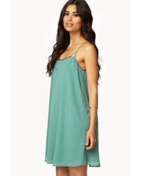 Lyst - Forever 21 Beaded Back Chiffon Dress in Green