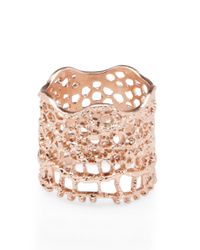 Aurelie Bidermann | Metallic Rose Gold Laser Cut Lace Ring | Lyst