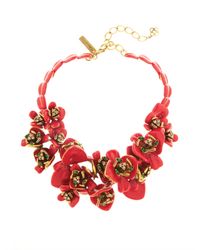 Oscar de la Renta | Red Enamel Painted Flower Necklace | Lyst