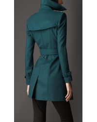 Lyst - Burberry Mid Length Slim Fit Wool Cashmere Trench Coat in Green