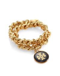 Tory Burch | Woven Metallic Leather Chain Logo Bracelet | Lyst
