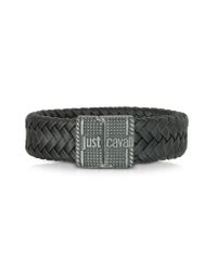 Just Cavalli | Gray Rude Stainless Steel and Leather Mens Bracelet for Men | Lyst