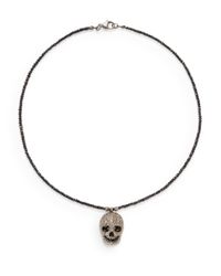 Bavna | Metallic Pave Diamond Black Spinel Blackened Sterling Silver Skull Necklace | Lyst