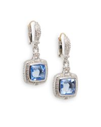 Judith Ripka | Blue Square Stone Ribbed Sterling Silver Earrings | Lyst