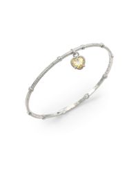 Judith Ripka | Metallic Canary Crystal Heart Sterling Silver Textured Bangle Bracelet | Lyst
