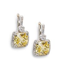 Judith Ripka | Metallic White Sapphireframed Sterling Silver Yellow Cushion Earrings | Lyst