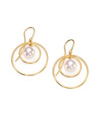 Majorica | Metallic 10mm Round White Pearl Circle Drop Earrings/goldtone | Lyst