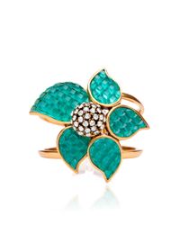 Oscar de la Renta | Blue Swarovski And Calibre Flower Cuff | Lyst