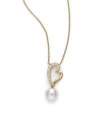 Tara Pearls | Metallic 7mm Akoya Round Pearl Diamond 14k Gold Pendant Necklace | Lyst