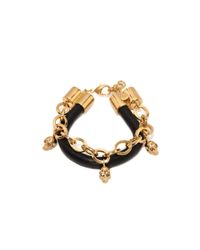 Alexander McQueen | Metallic Skull Charm Chain Leather Bracelet | Lyst