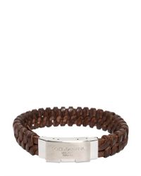 Dolce & Gabbana | Brown Metal Logo On Woven Leather Bracelet for Men | Lyst