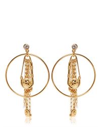 Versus Metallic Safety Pin Hoop Fringe Earrings