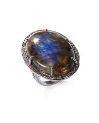 Bavna | Blue Labradorite Cabochon Pave Diamond Sterling Silver Ring | Lyst