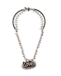 Venna | White 'love' Crystal Slogan Star Chain Open Necklace | Lyst