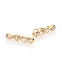 Anzie | Natural Classique Moonstone, White Topaz & 14k Yellow Gold Ear Cuffs | Lyst