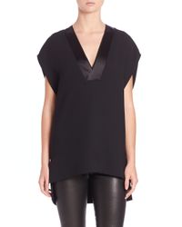 VINCE | Black Satin Trim Hi-lo Top | Lyst