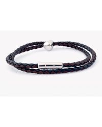Tateossian - Double Strand Black And Brown Leather Scoubidou Bracelet With Silver Nugget for Men - Lyst