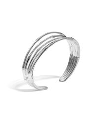 John Hardy | Metallic Bamboo 21mm Cuff In Silver With Diamonds | Lyst