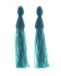 Oscar de la Renta | Blue Teal Long Beaded Tassel Earrings | Lyst